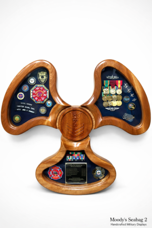Handcrafted military wooden propeller display piece made from premium hardwood with 3-blade design